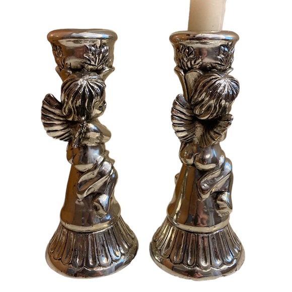 925 Silver plated 2 Tekform Angel Candlesticks pair - Picture 5 of 10